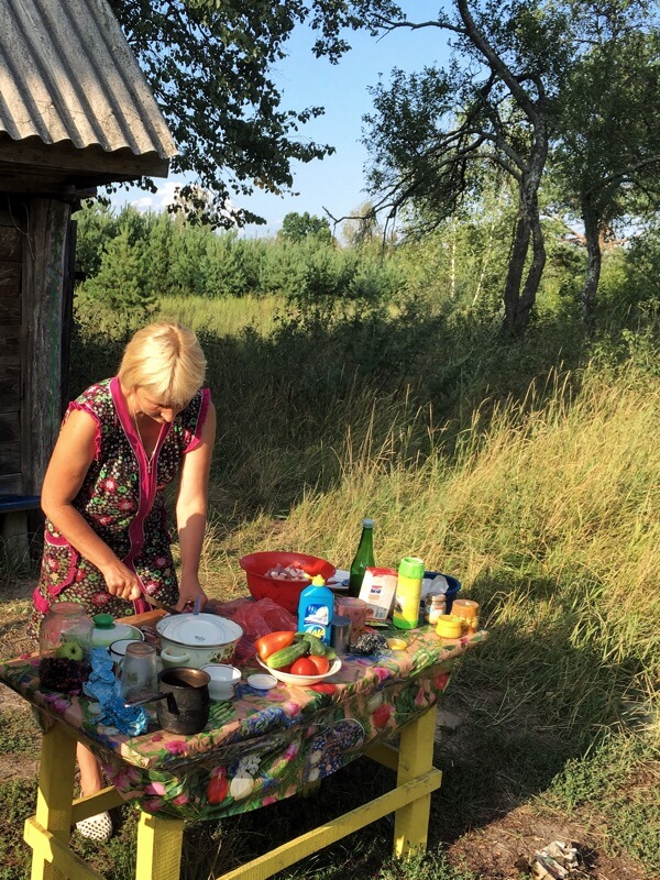 Sveta preps the pork belly.