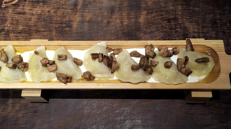 Potato dumplings with foie gras bits