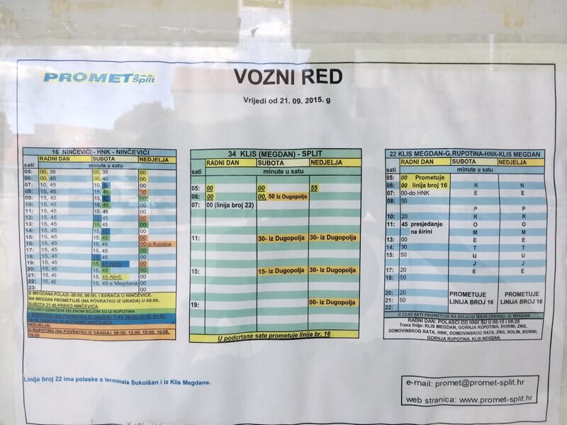 Timetables posted at Klis Megdan