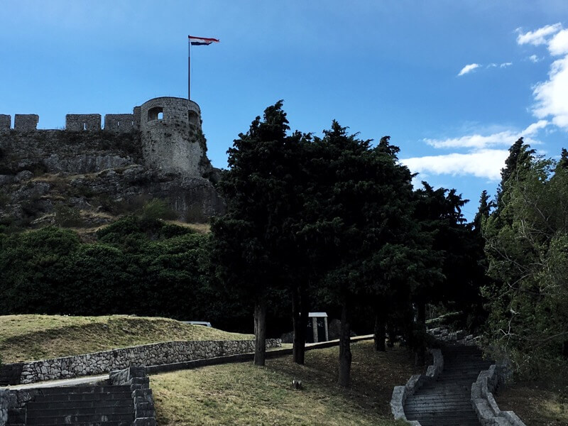 The Croatian flag flies high.