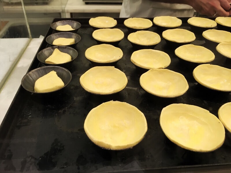 Putting the dough into cups